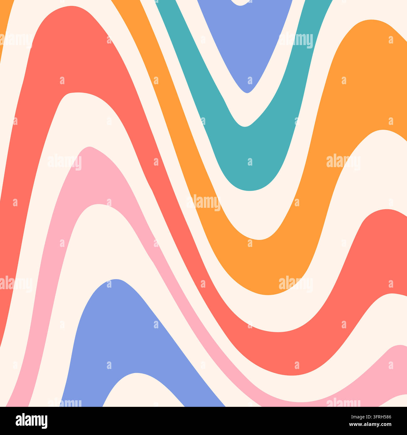 Groovy arrière-plan style rétro des années 70. Papier peint à texture vintage abstraite mignon. Fond de vecteur ondulé hippie. Rayures colorées amusantes dans le design de bannière tendance rétro des années 1970. Imprimé graphique psychédélique des années 1960 Illustration de Vecteur