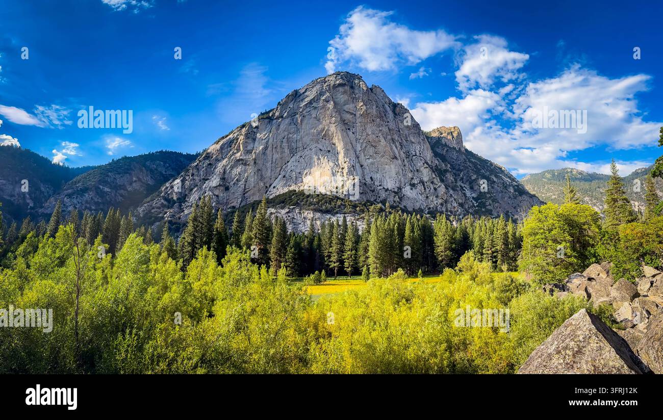 Zumwalt Meadows s'étend de manière pittoresque à travers le paysage panoramique du parc national de Kings Canyon Banque D'Images