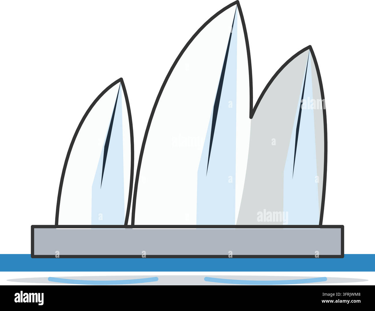 Opéra de Sydney en Australie avec des coques de voile blanches sur l'eau du port, illustration vectorielle plate isolée sur fond blanc. Illustration de Vecteur