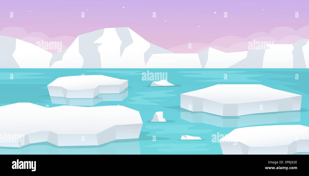 Paysage de l'océan Arctique Bannière horizontale Iceberg Floes Vecteur Illustration de Vecteur