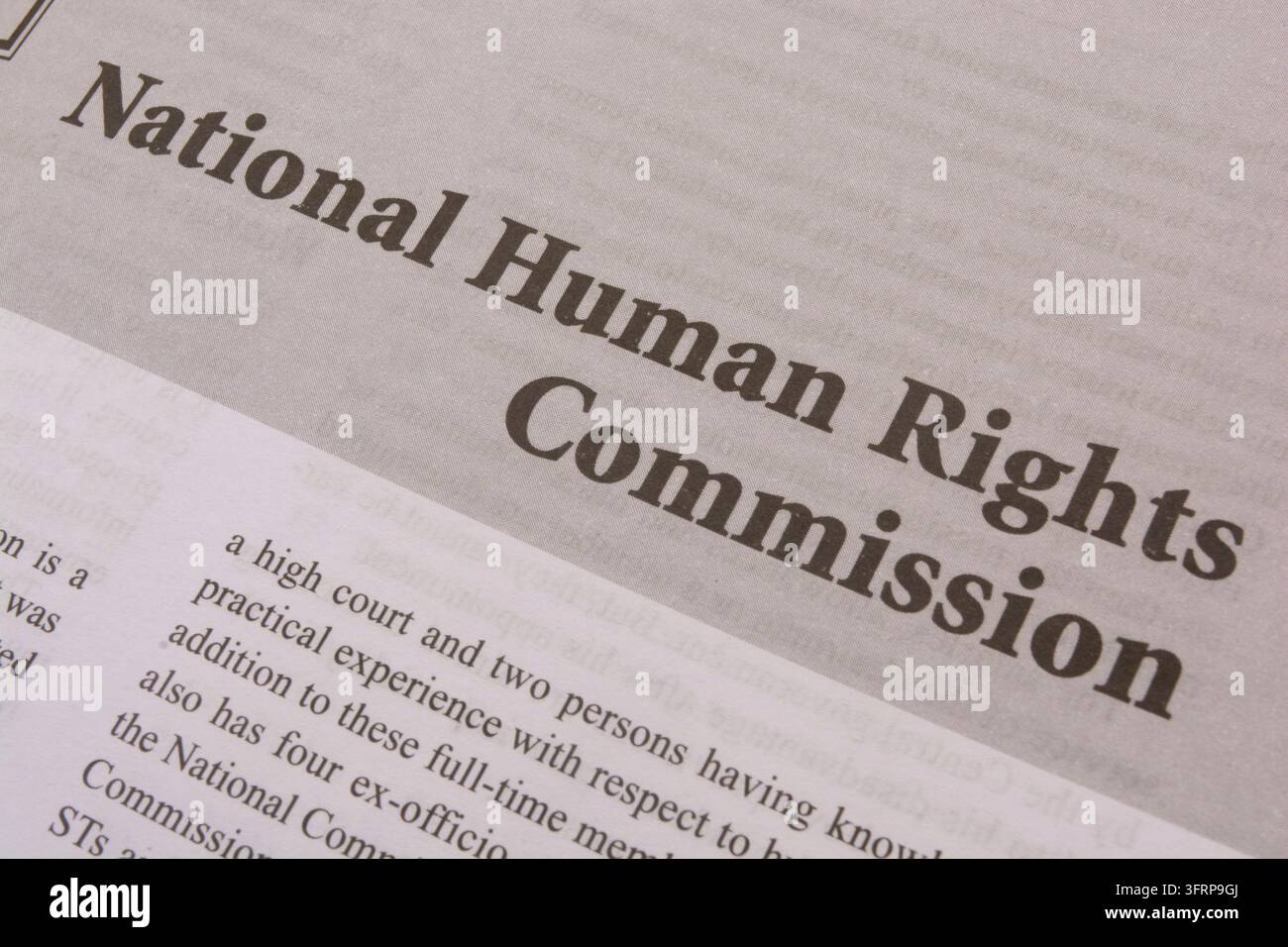 Maski, Karnataka, Inde – JANVIER, 09, 2019 Commission nationale des droits de l'homme imprimée sur papier Banque D'Images