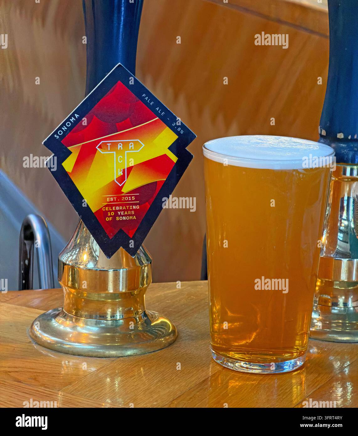 Bière Track Sonoma IPA dans un pub, Manchester, Royaume-Uni. Banque D'Images