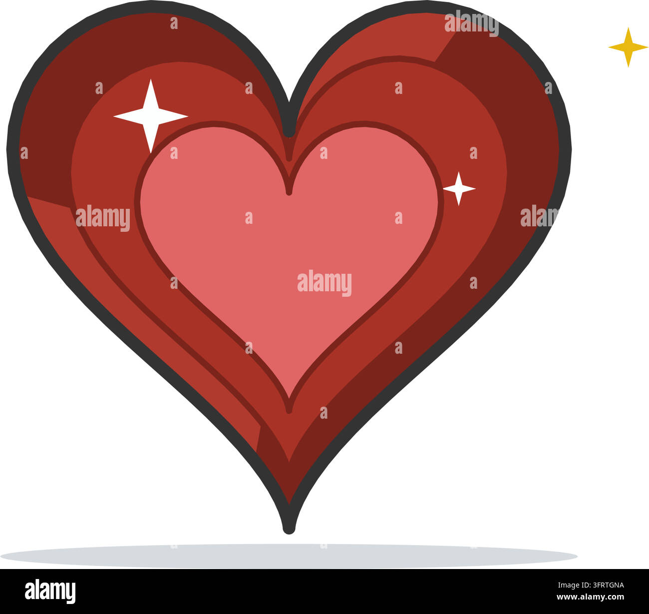 Icône vectorielle plate d’un rubis taillé en forme de cœur de couleur rouge profond avec des reflets étincelants, un symbole précieux de l’amour isolé sur fond blanc. Illustration de Vecteur