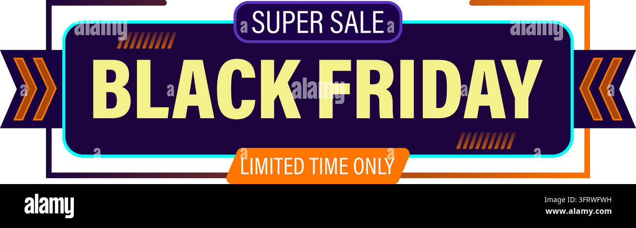 Bannière de super solde du Black Friday avec typographie moderne et éléments de conception géométriques Illustration de Vecteur