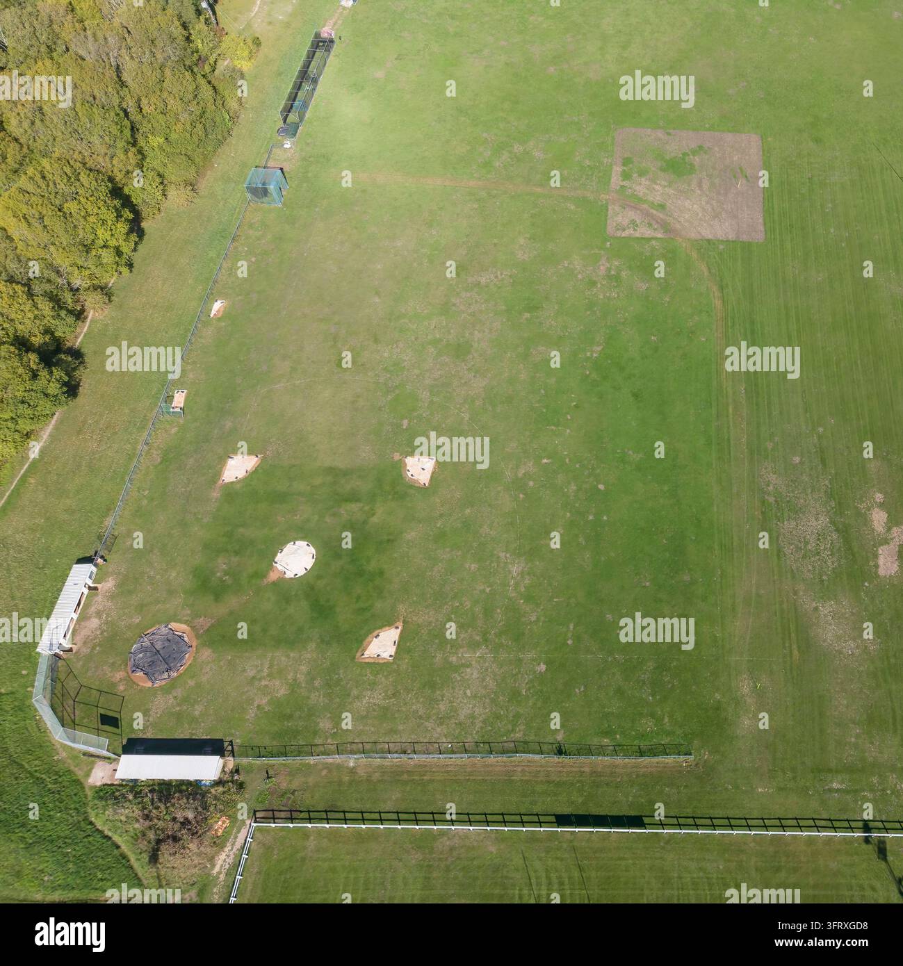 Vue aérienne du terrain du Brighton Baseball Club à Waterhall à Brighton, East Sussex Banque D'Images