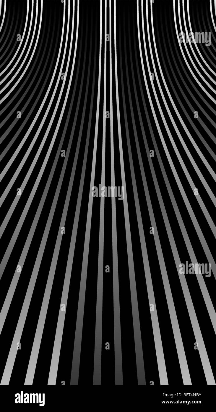 Fond monochrome abstrait avec des lignes blanches courbes, profondeur dynamique et mouvement rapide pour la technologie moderne et le design graphique futuriste Illustration de Vecteur