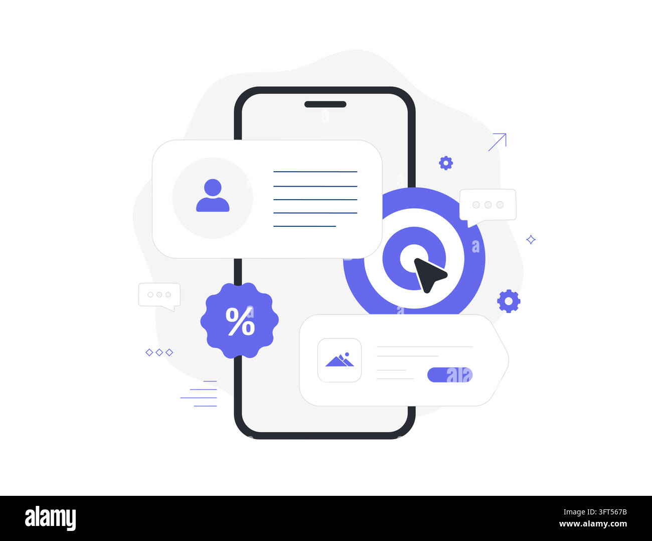 Stratégie de personnalisation avec profils de clients, contenu ciblé et offres sur mesure sur les interfaces mobiles. La personnalisation client utilise les données du public pour des expériences pertinentes, illustration vectorielle. Illustration de Vecteur