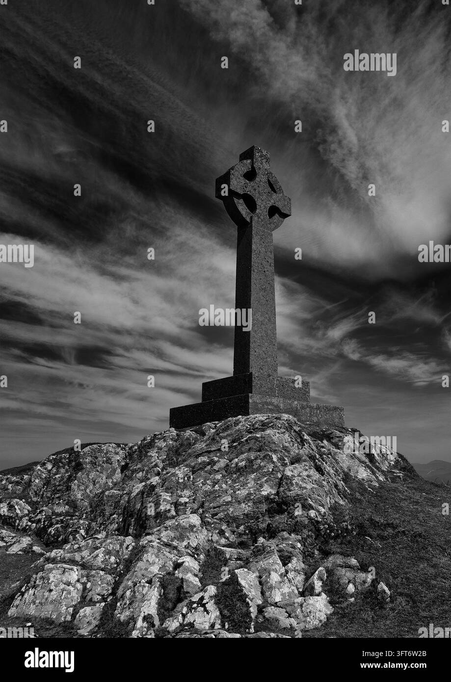 Croix celtique, île de Llanddwyn, Anglesey, Pays de Galles du Nord Banque D'Images