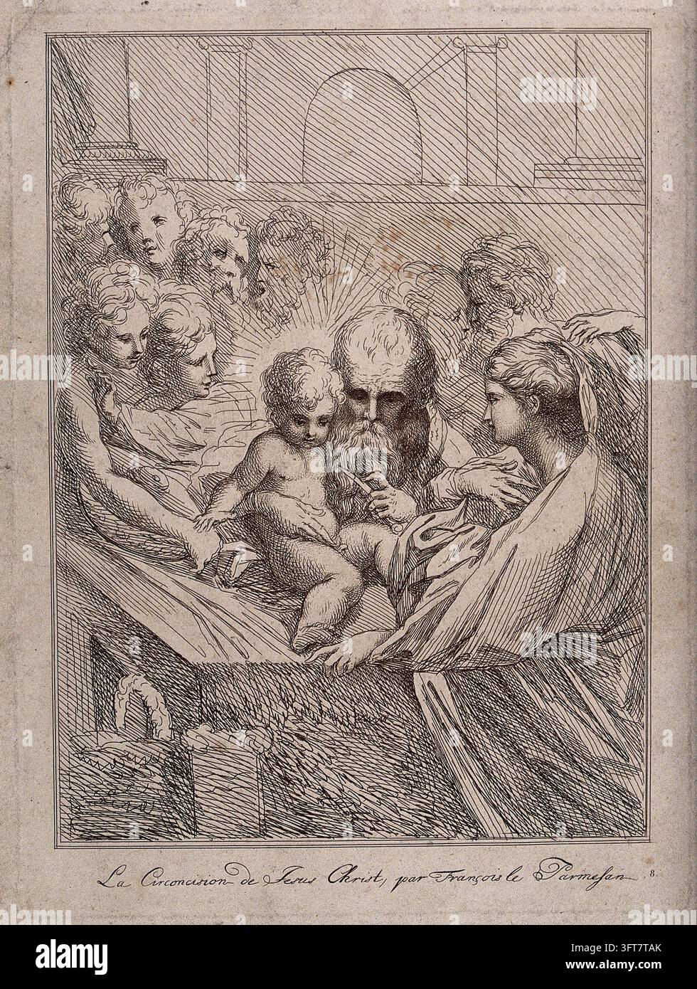 La circoncision du Christ. Gravure d'après G.F.M. Mazzola, il Parmigianino Banque D'Images