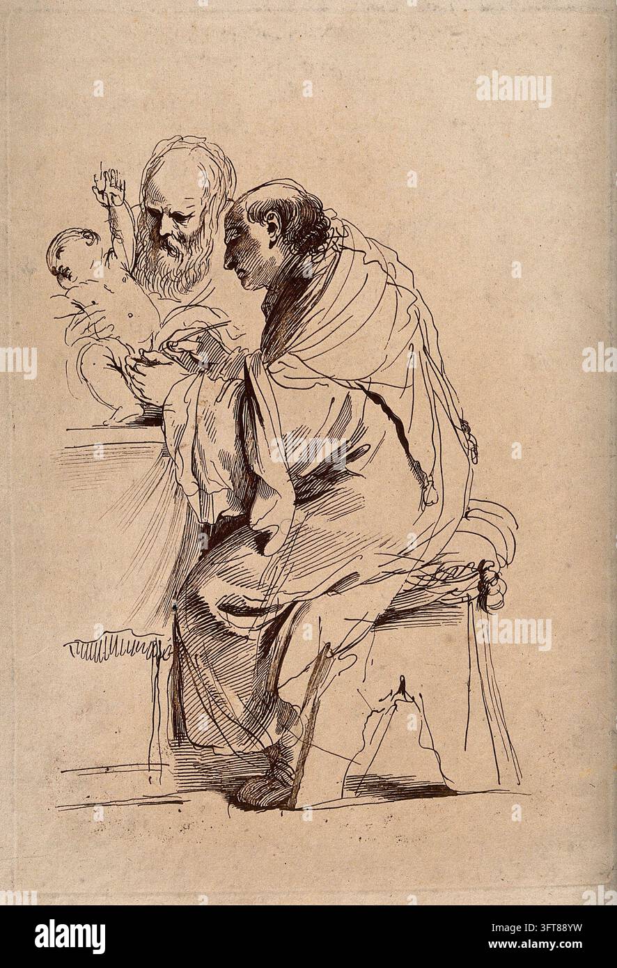 La circoncision du Christ. Gravure de F. Bartolozzi d'après G.F. Barbieri, il Guercino Banque D'Images