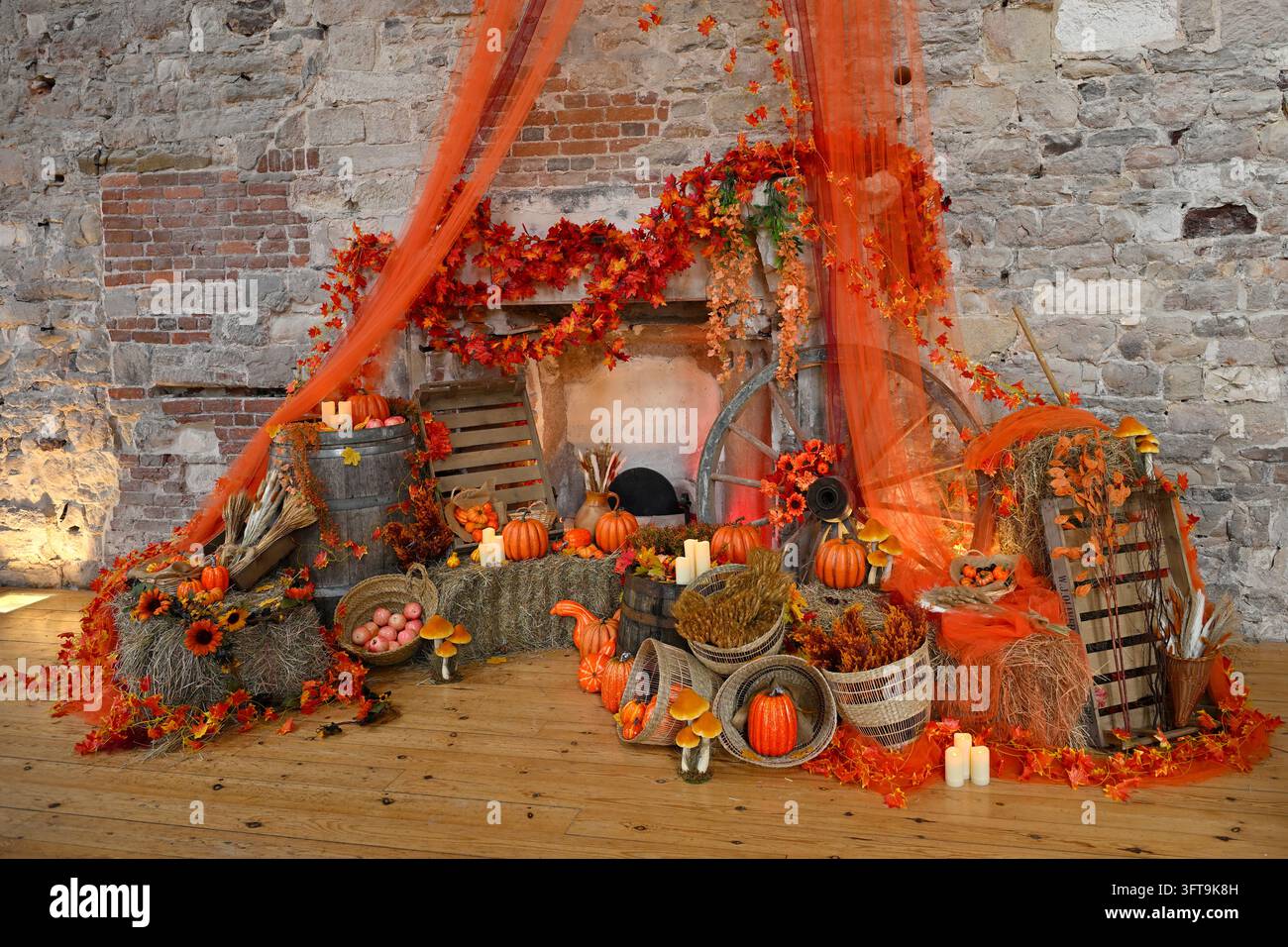 Décoration ou toile de fond photo sur le thème orange ou automnal au château de Lulworth Dorset Angleterre octobre Banque D'Images