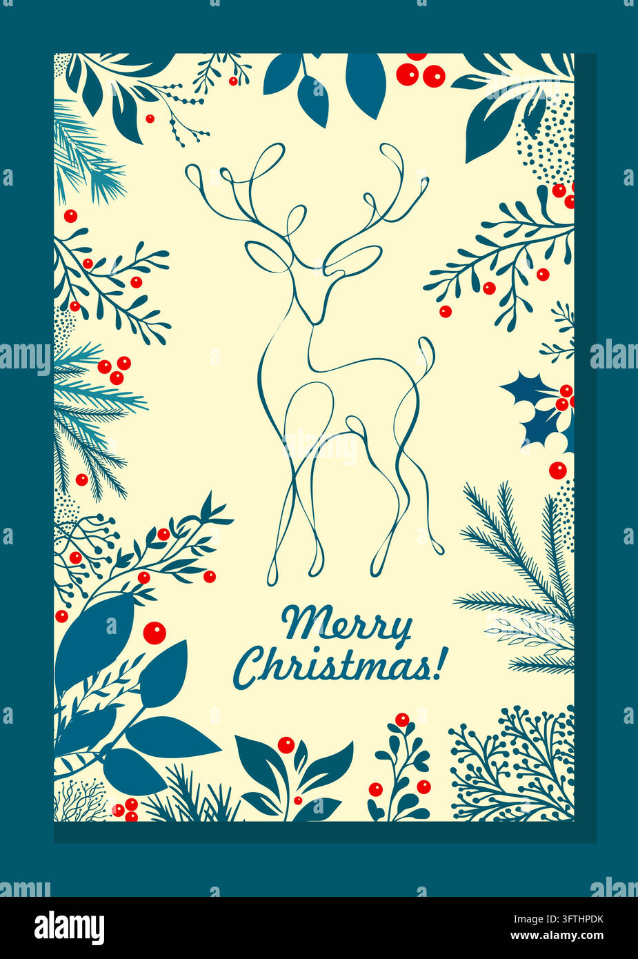 Carte de Noël. Renne de Noël dessin à la main. Pas d'IA. Illustration vectorielle Illustration de Vecteur