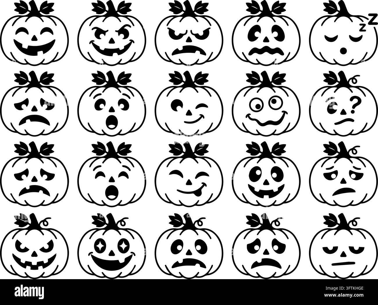 Visages de citrouilles d'Halloween mignons avec différentes émotions Illustration de Vecteur