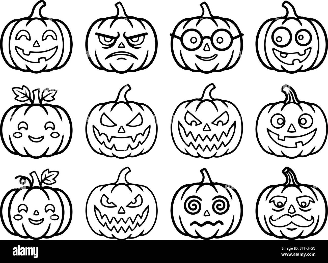 Visages de citrouilles mignons et effrayants pour Halloween Illustration de Vecteur