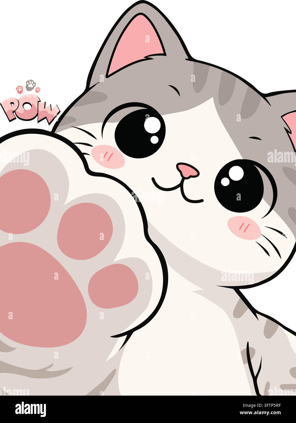 Joli chat gris de dessin animé montrant ses coussinets roses Illustration de Vecteur