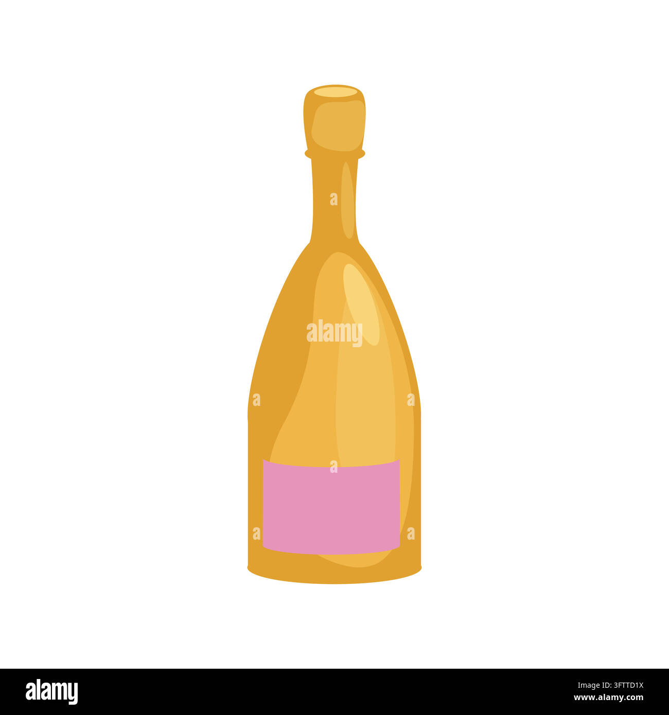 Bouteille de champagne élégante isolée sur fond blanc. La bouteille présente une silhouette classique courbée avec une capsule en aluminium et une cage en fil de fer ; subtile Illustration de Vecteur