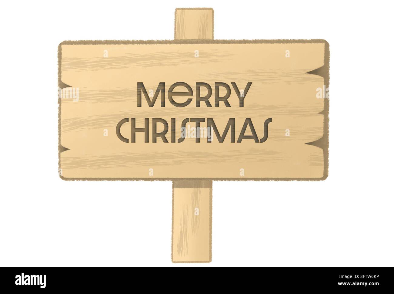 Illustration mignonne dessinée à la main d'un panneau en bois avec le texte Joyeux Noël Banque D'Images