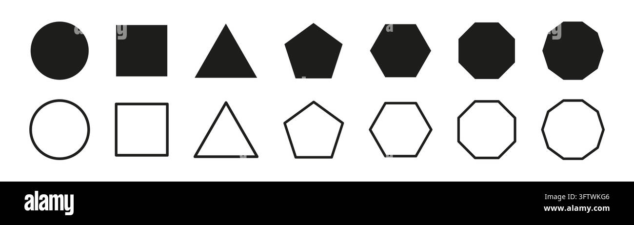 Ensemble de formes géométriques de base telles que cercle, carré, triangle, pentagone, hexagone, octogone et décagone illustration de stock Illustration de Vecteur