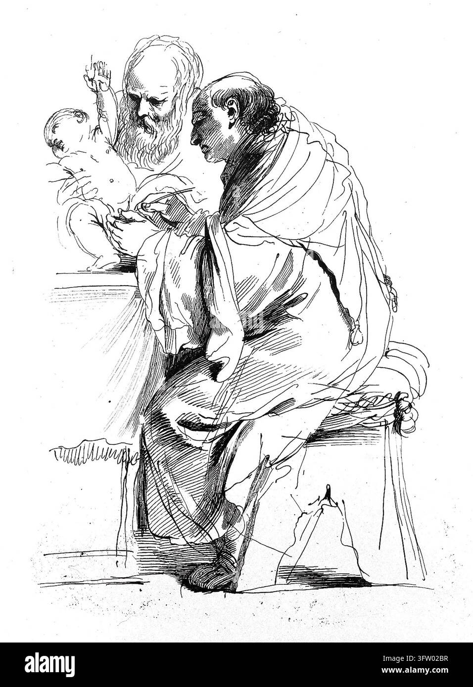 La circoncision du Christ. Gravure de F. Bartolozzi d'après G.F. Barbieri, il Guercino Banque D'Images
