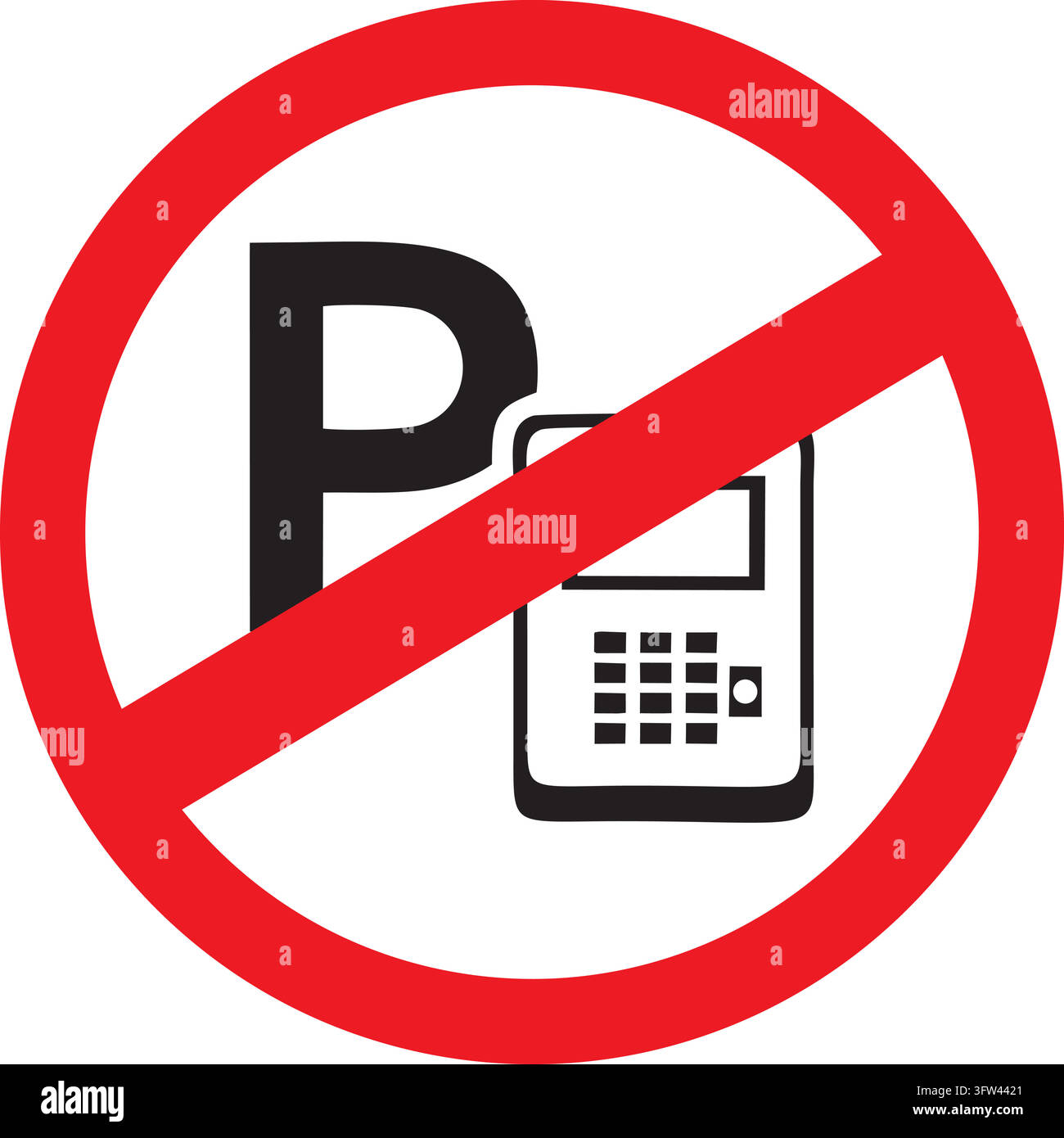 Un panneau "Interdiction de stationner" avec un symbole de parcmètre barré indique une restriction de stationnement. Illustration de Vecteur