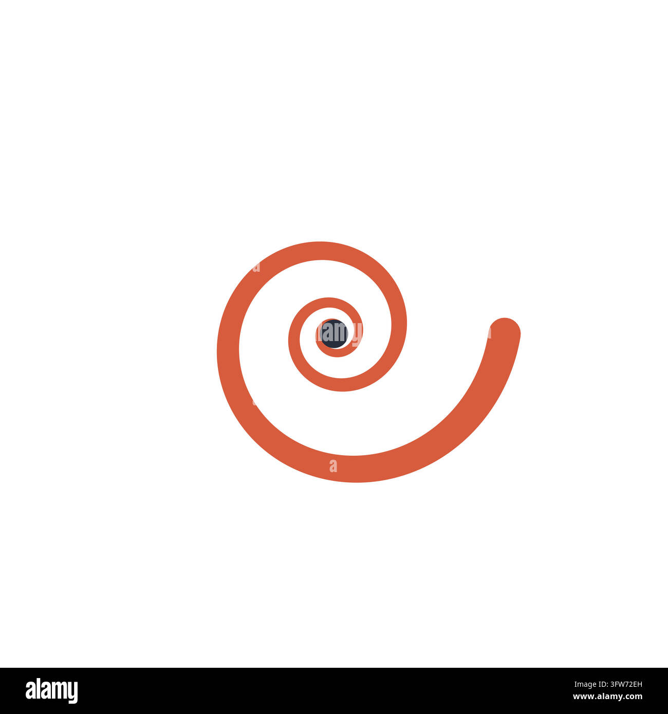 Bande en spirale logarithmique en terre cuite s'élargissant vers l'extérieur comme une spirale dorée, point central en charbon, isolé sur blanc. Illustration de Vecteur