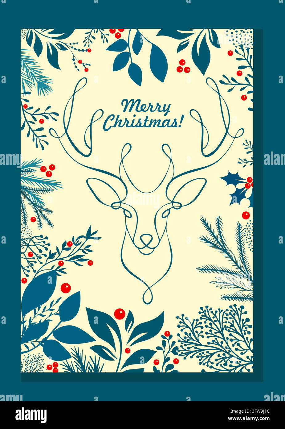 Carte de Noël. Renne de Noël dessin à la main. Pas d'IA. Illustration vectorielle Illustration de Vecteur