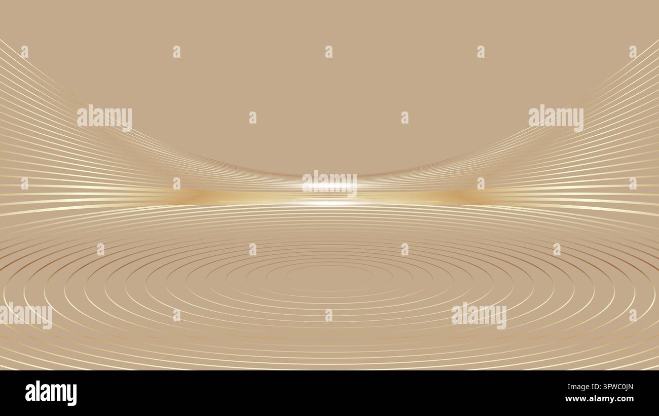 Lignes concentriques minimalistes or champagne et arrière-plan en perspective épurée Banque D'Images