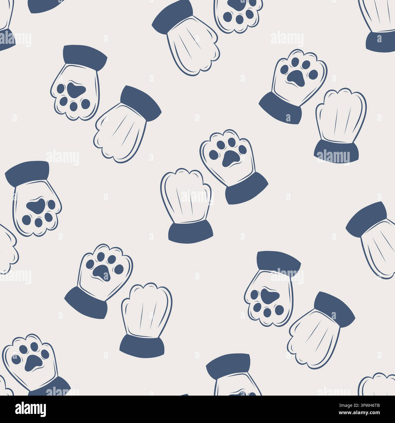 Motif vectoriel sans couture avec des mitaines en forme de patte d'animal mignon dans un style linéaire Illustration de Vecteur