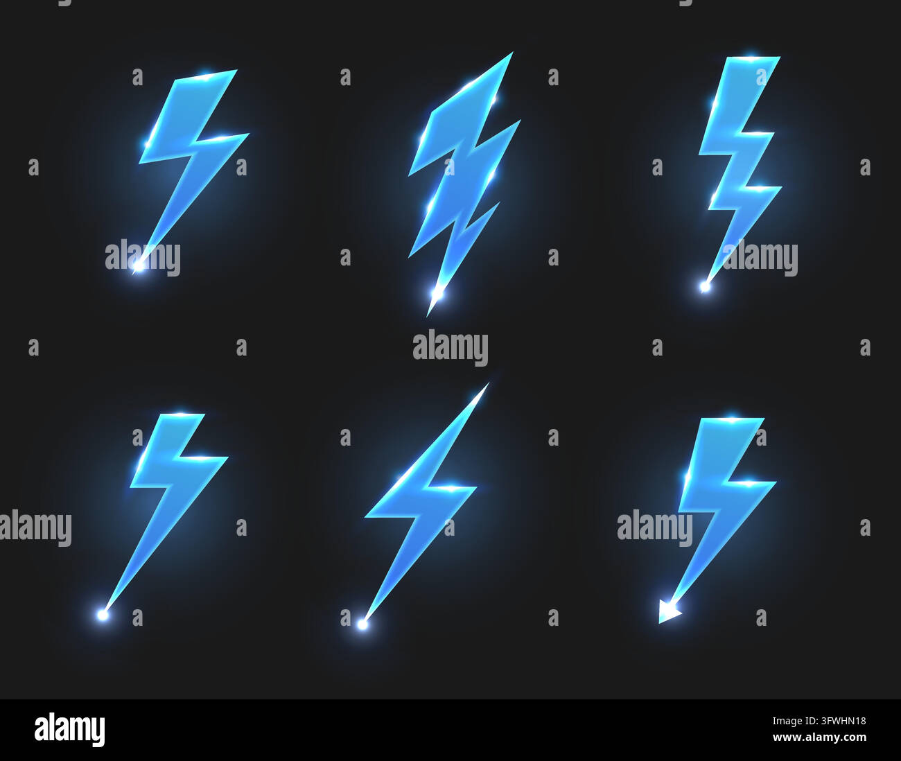 Éclairs d'énergie bleue lumineux et éclairs de tonnerre Illustration de Vecteur