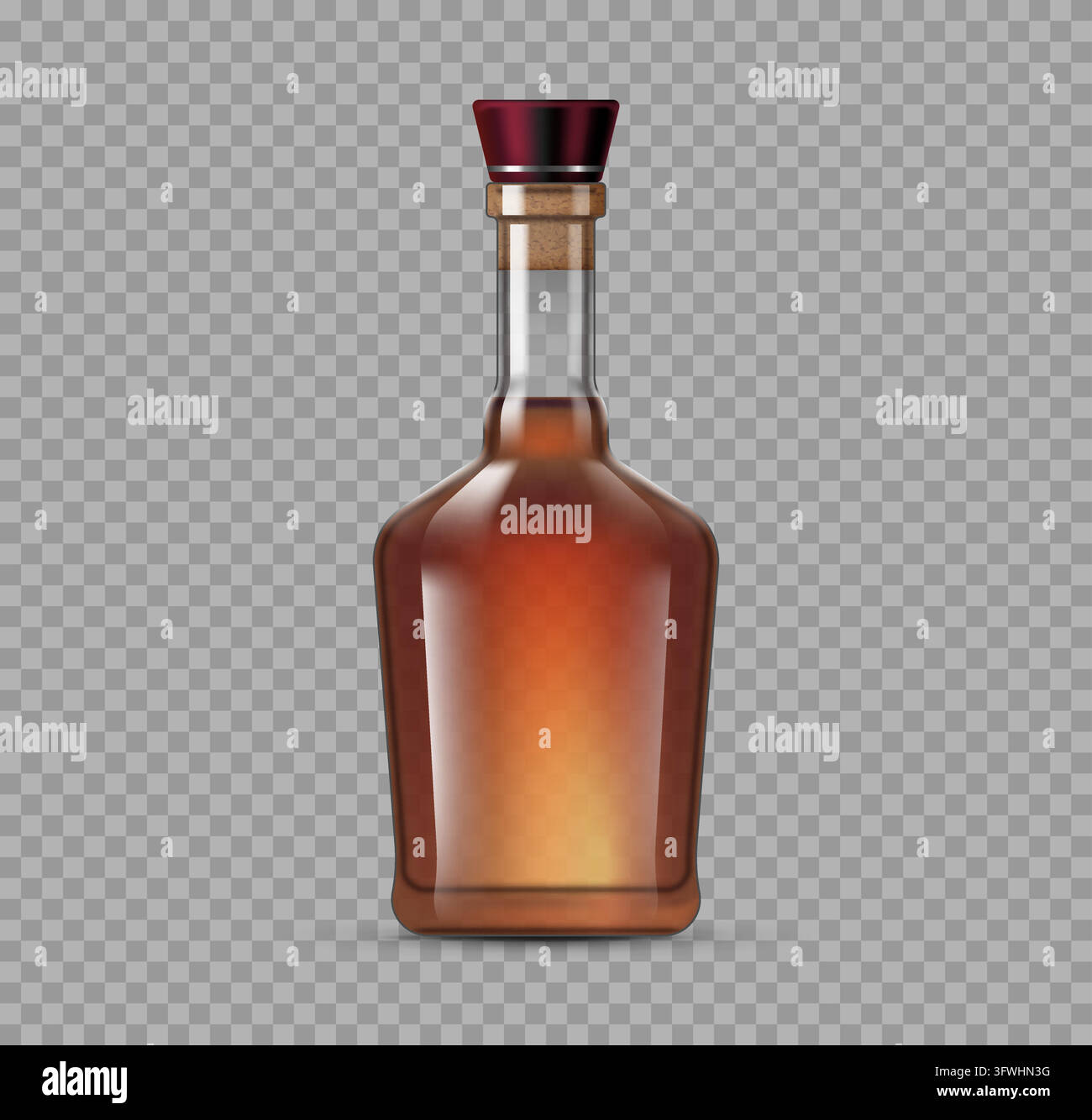 Maquette réaliste de bouteille en verre ambré avec bouchon Illustration de Vecteur
