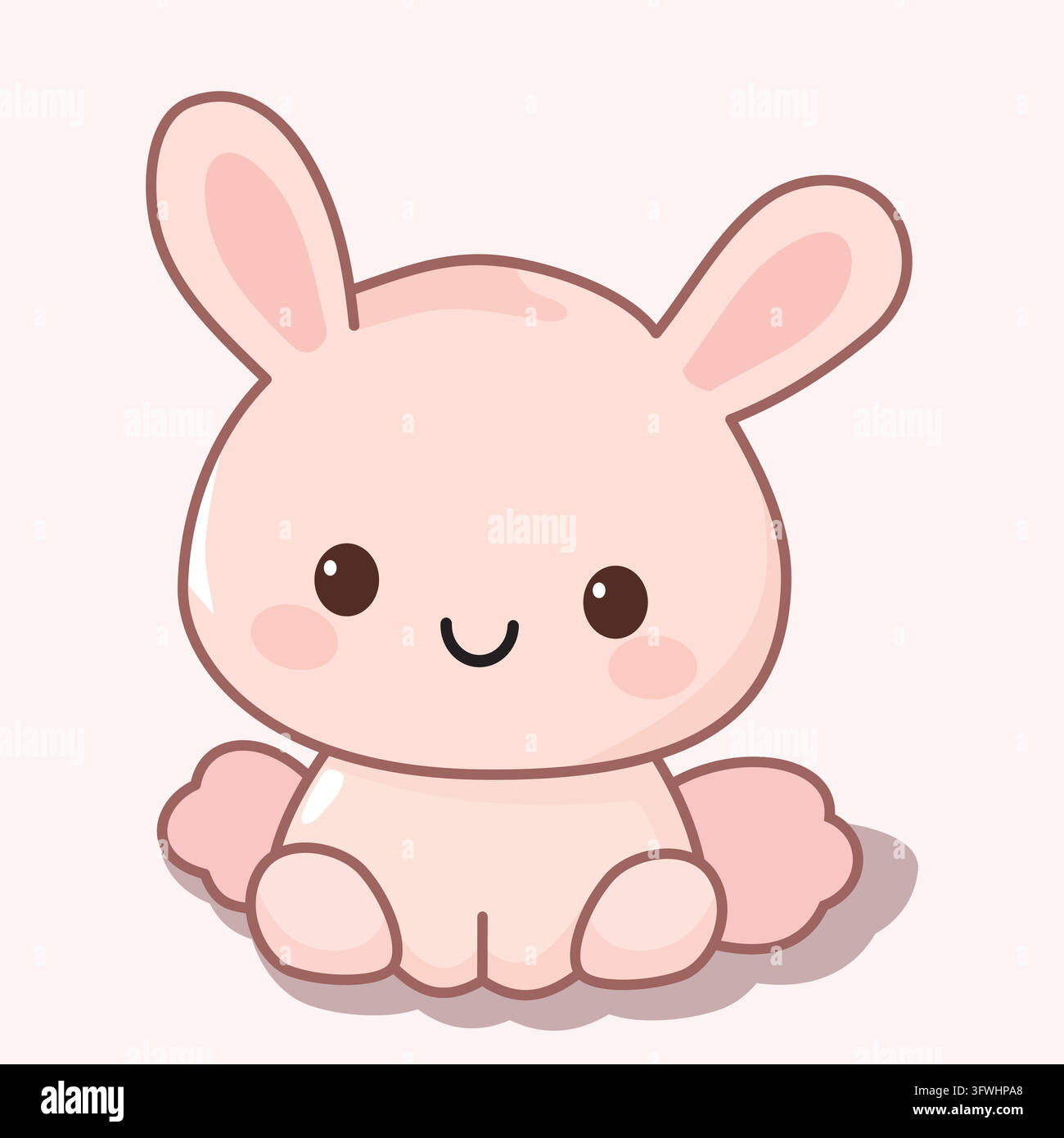 Illustration vectorielle d'une poupée lapin rose de dessin animé mignonne avec un visage joyeux et des couleurs pastel Illustration de Vecteur