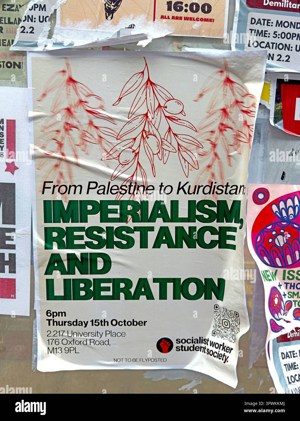 De Palestine au Kurdistan résistance et libération face à l'impérialisme affiche politique, Manchester Banque D'Images
