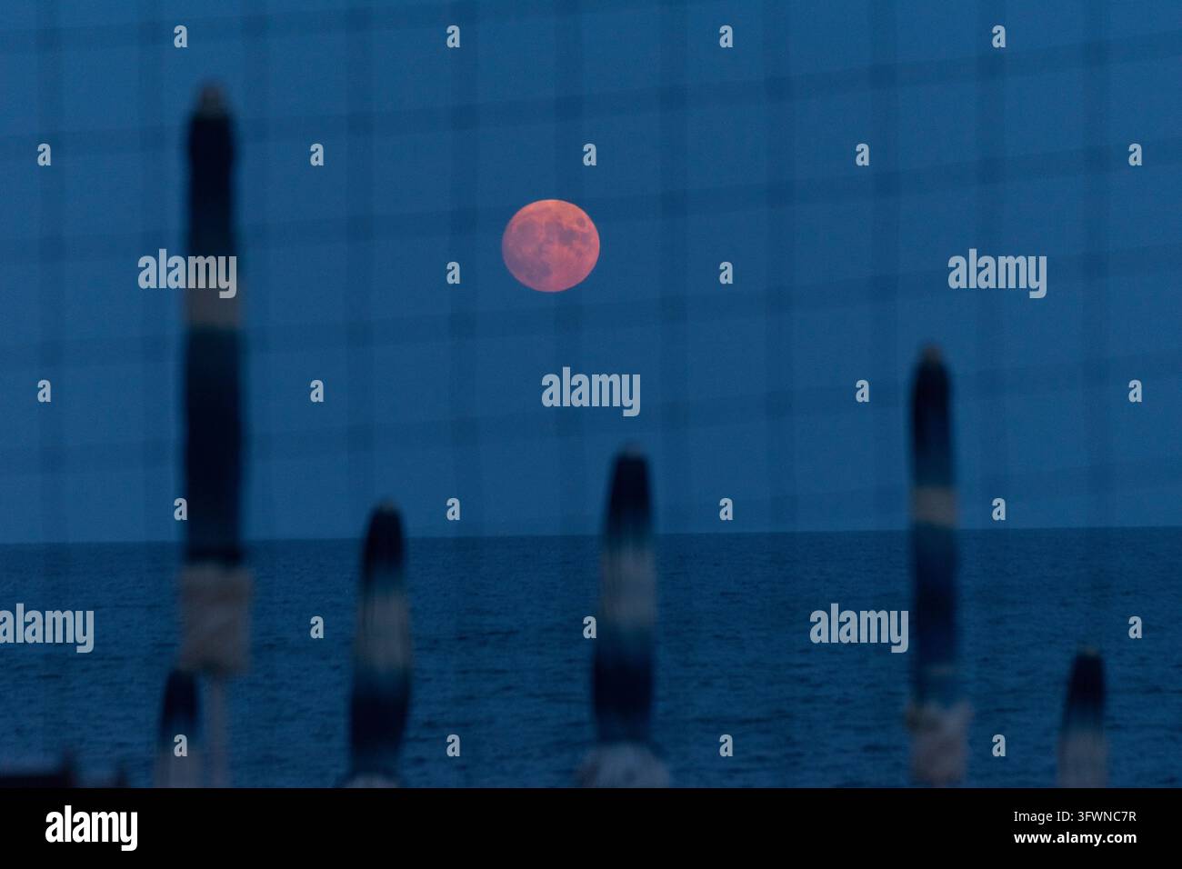 Lune pleine sur la plage. Banque D'Images