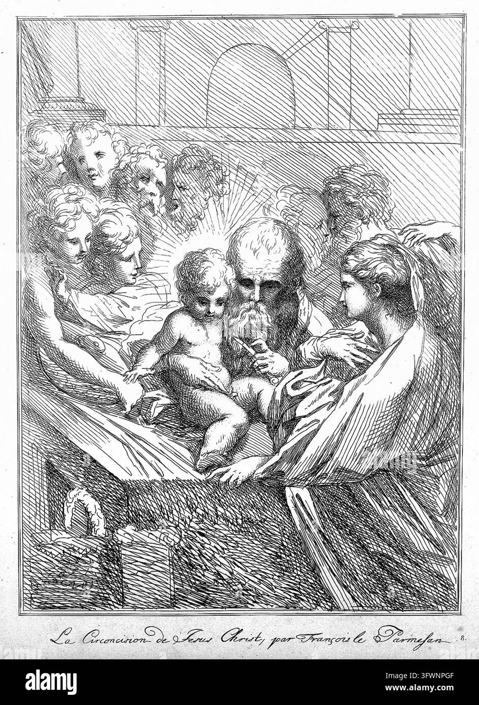 La circoncision du Christ. Gravure d'après G.F.M. Mazzola, il Parmigianino Banque D'Images