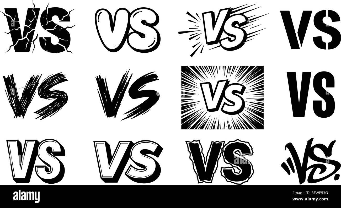 Ensemble de typographie Versatile vs pour sports de combat compétitifs et branding de match Versus. Illustration de Vecteur