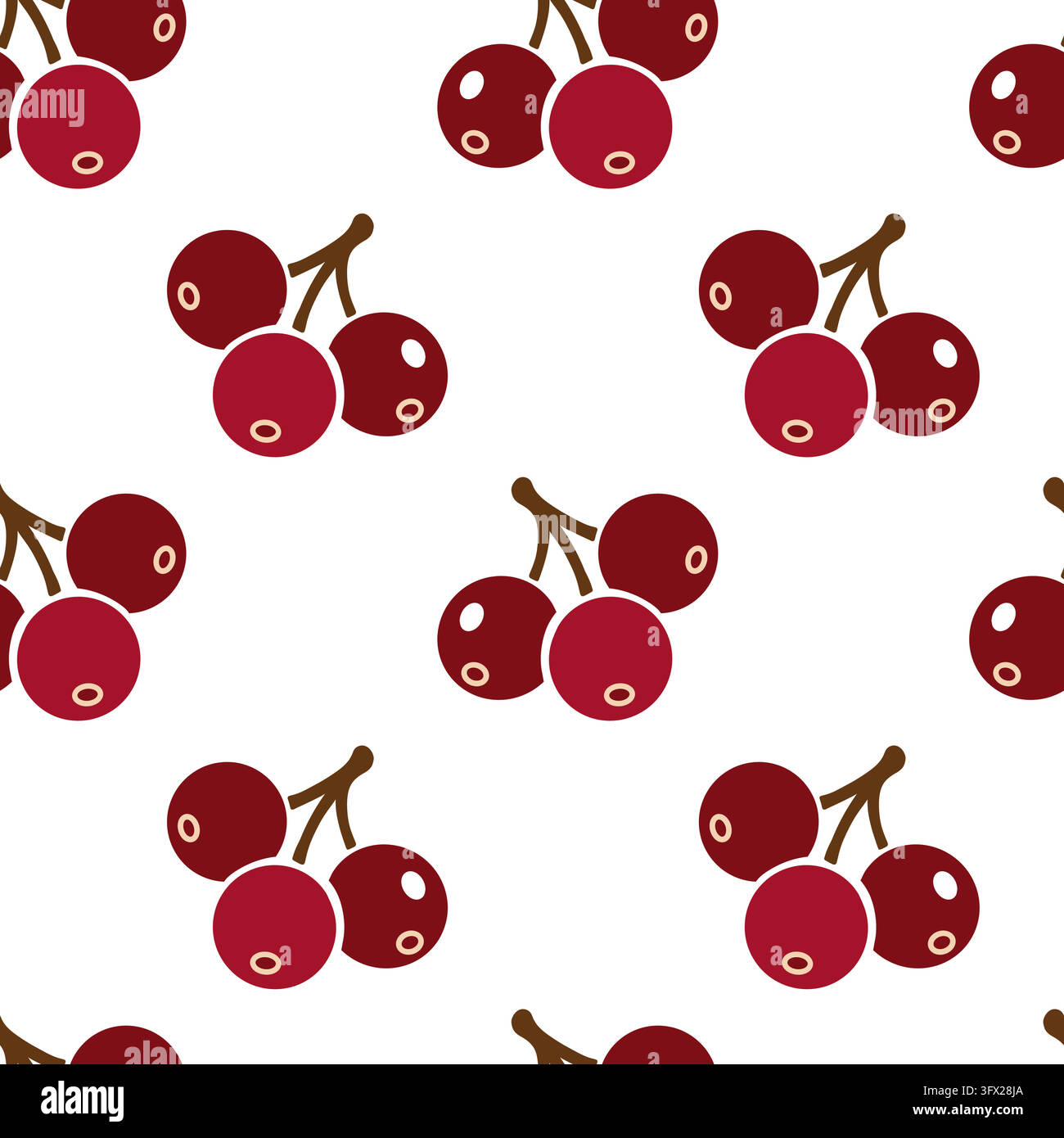 Les paires de canneberges se répètent sur un fond clair, chaque petit groupe montrant deux fruits rouges reliés par une tige brune. Le motif vectoriel sans couture alterne Illustration de Vecteur