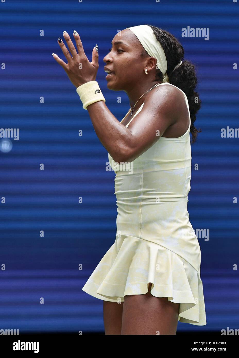 Joueuse de tennis américaine Coco Gauff (USA) en action aux US Open Championships 2026, USTA Billie Jean King National Tennis Center, Flushing Meadows Banque D'Images