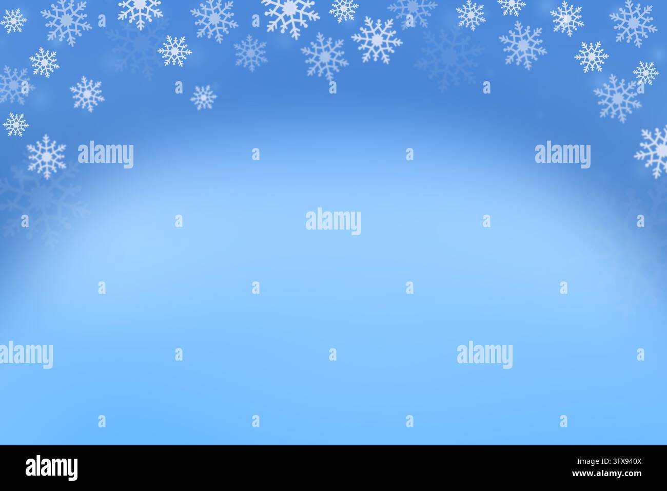 Fond d'hiver bleu avec bordure de flocons de neige blancs et espace de copie Banque D'Images