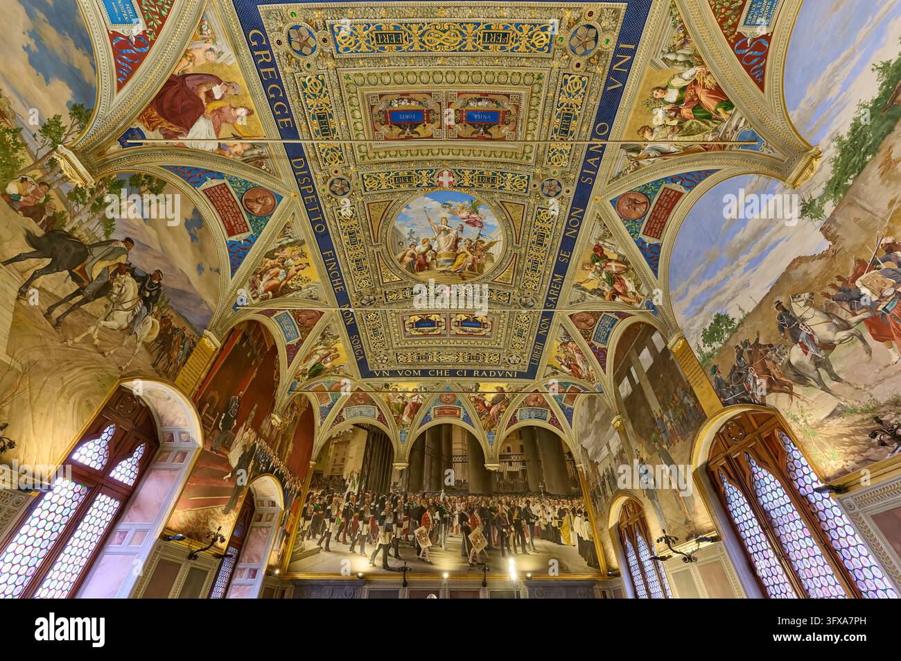 Sala dei Resorgimento, fresques du Palazzo Pubblico, Sienne, Toscane, Italie | Salle du Risorgimento, vue intérieure du Palazzo Pubblico, Sienne Banque D'Images