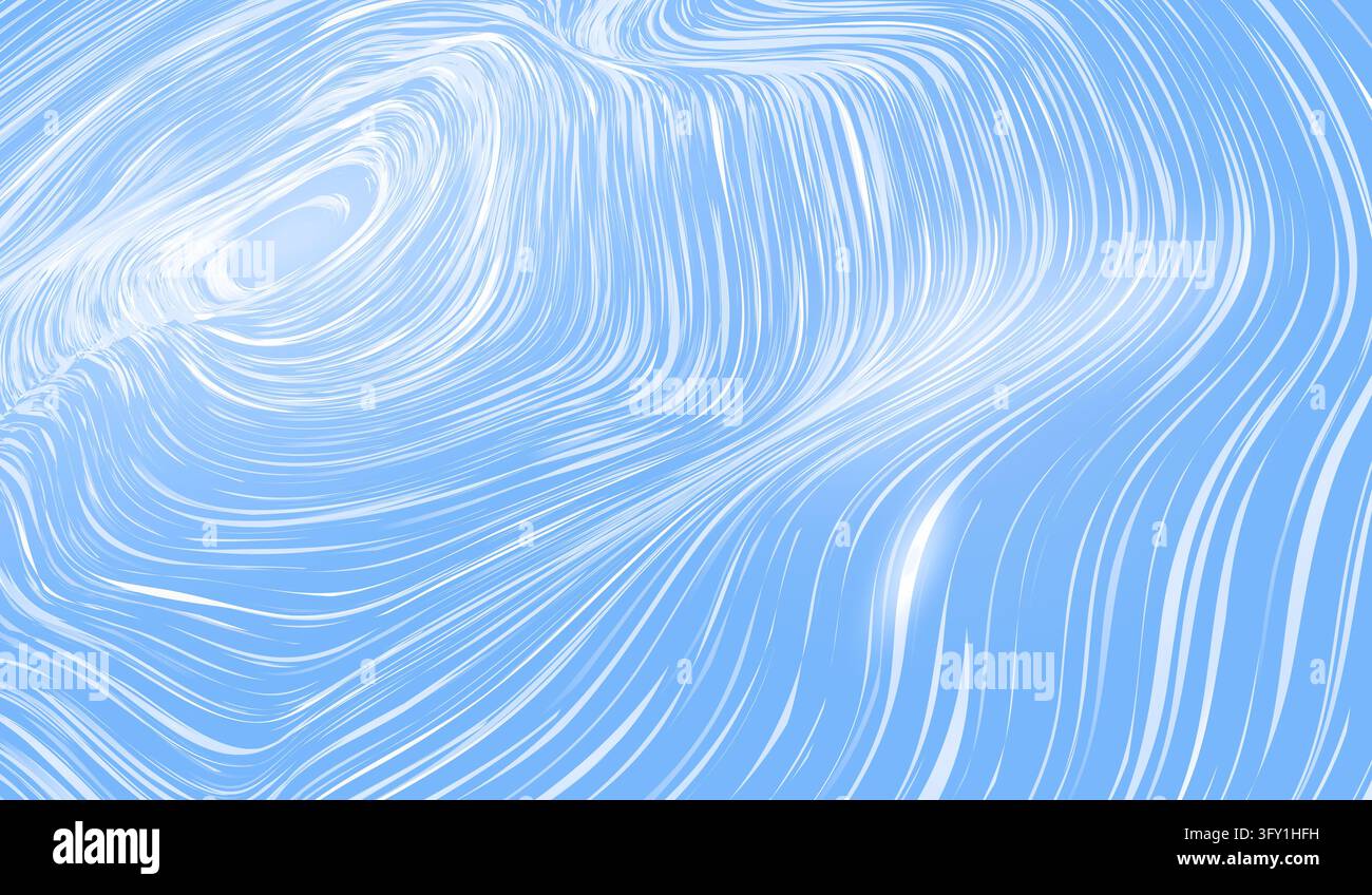 Lignes blanches abstraites en forme de tourbillons sur un fond bleu vif Banque D'Images