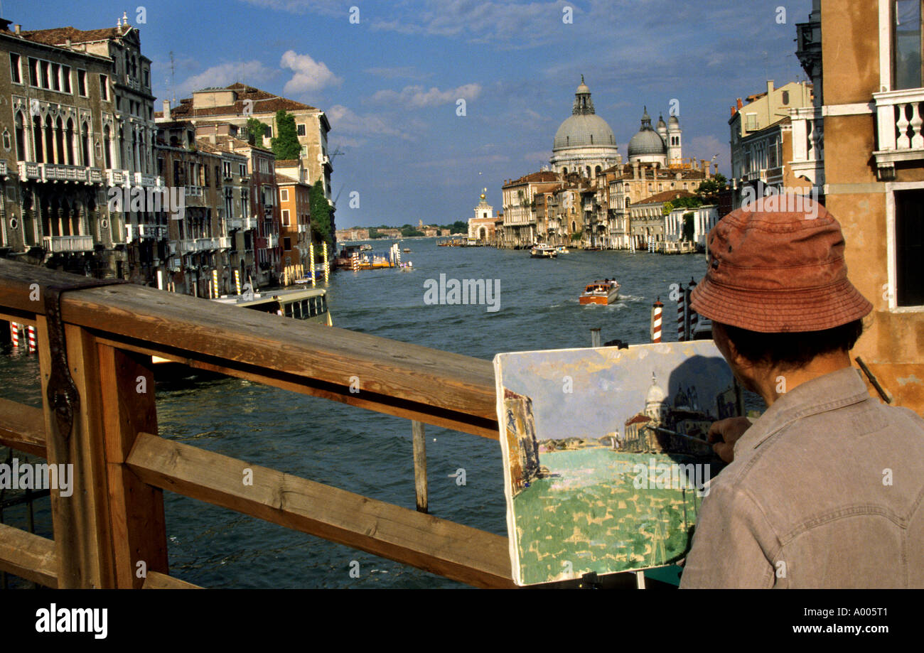 La peinture gondole Gondolier Venise Italie bateaux du Canal de l'eau Banque D'Images