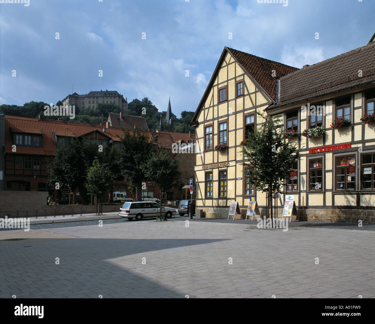 Marktplatz, Fachwerkhaus, grosses, Schloss Blankenburg (Harz), Naturpark Harz, Sachsen-Anhalt Banque D'Images