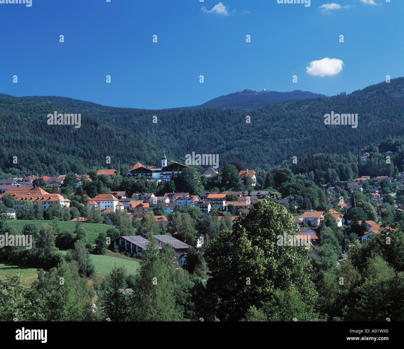 Fouga, bergige Landschaft, bewaldete Landschaft, Stadt Bodenmais und Grosser Arber, Bodenmais, Naturpark Bayerischer Wald, Niederbayern, Bayer Banque D'Images