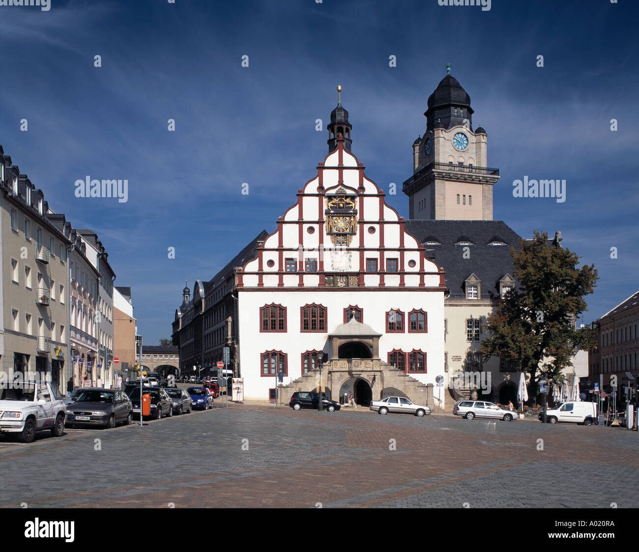 Marktplatz mit Rathaus und Museum Plauener Spitzen à Plauen, Weisse Elster, Vogtland, Saxe Banque D'Images