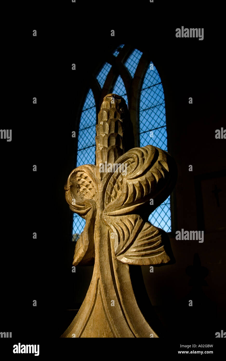 Pew sculpté fin à St Martin s'église Thompson Norfolk UK Banque D'Images