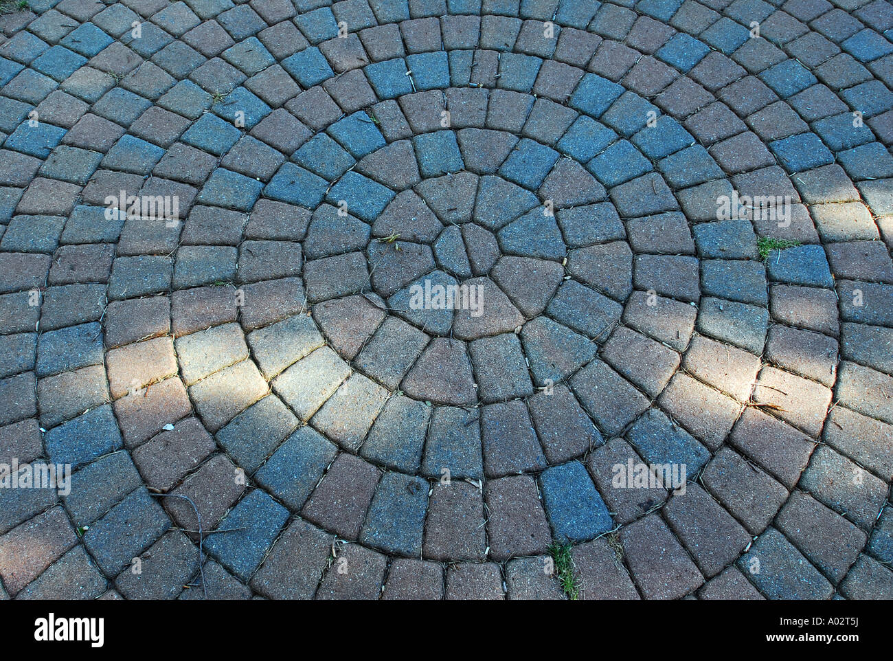Petites briques sur un modèle circulaire forme un patio ou une passerelle Banque D'Images