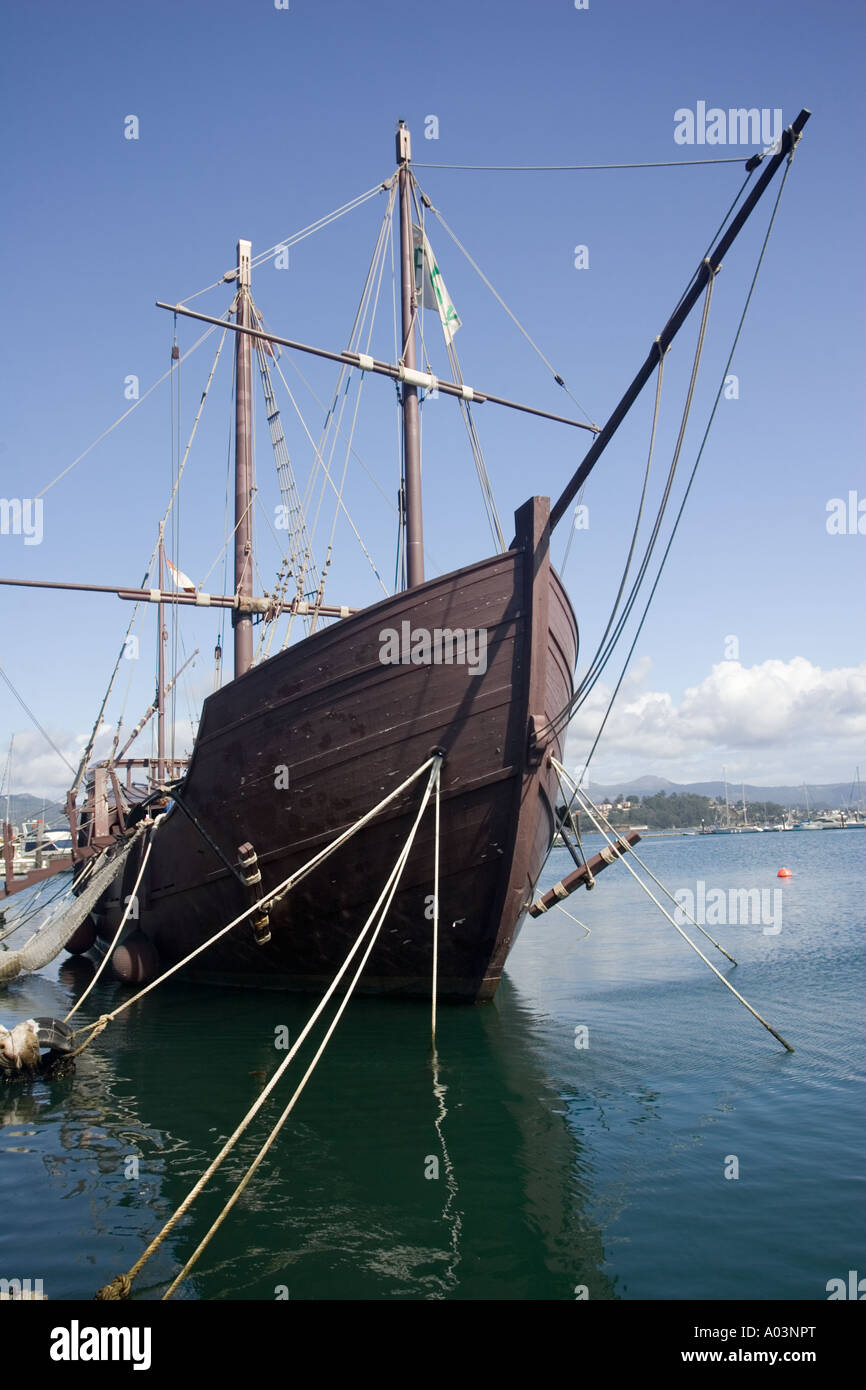 Réplique de Columbus voilier Pinta en Galice Espagne Port de Baiona Banque D'Images