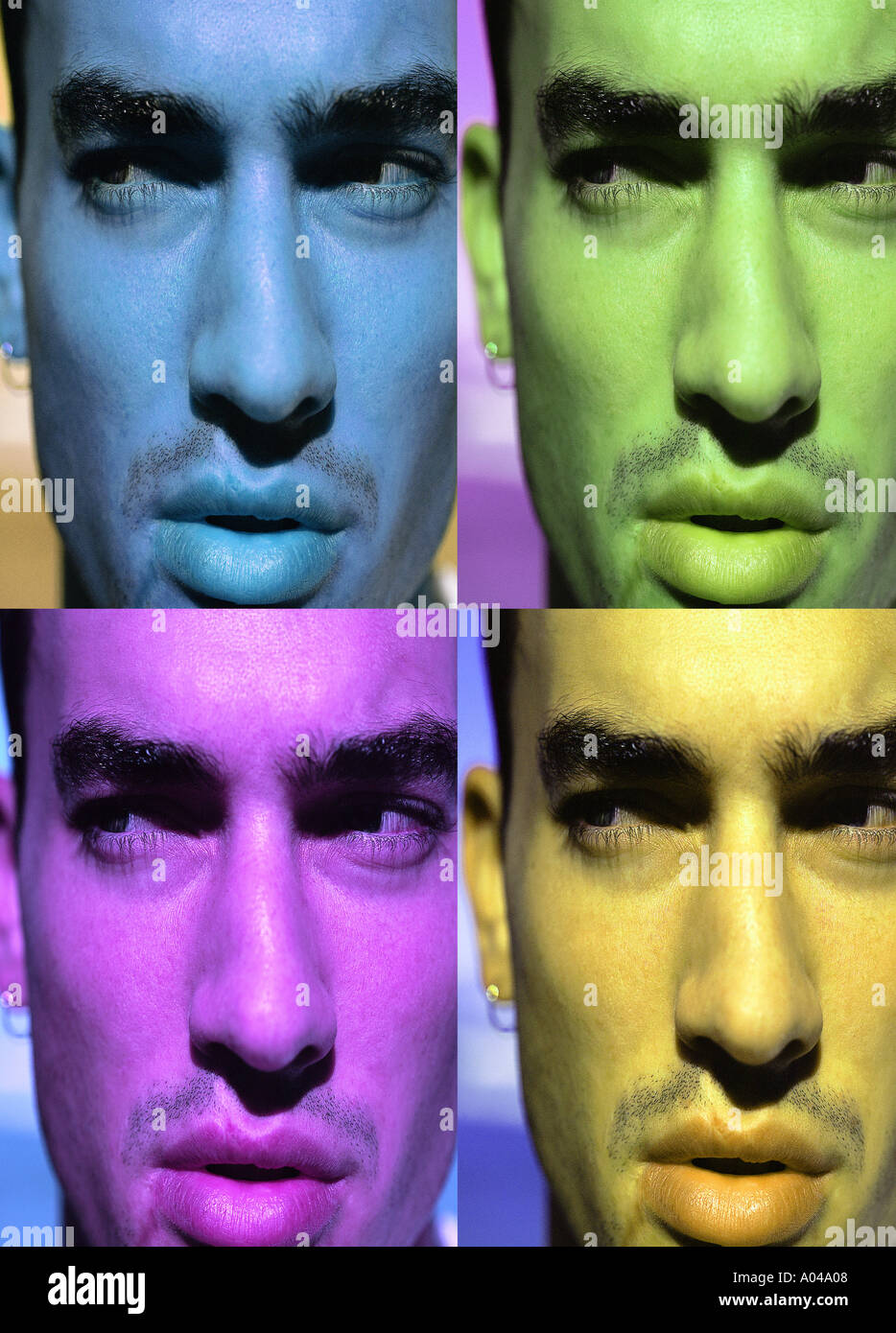 Quatre portraits colorés de près le visage d'un homme ( Digital composite ) Banque D'Images