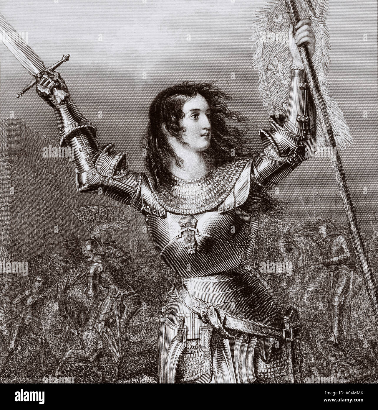 Jeanne d'Arc 1412 - 1431, alias Jeanne d'Arc ou Jeanne la Pucelle. Héroïne et martyr français. Banque D'Images