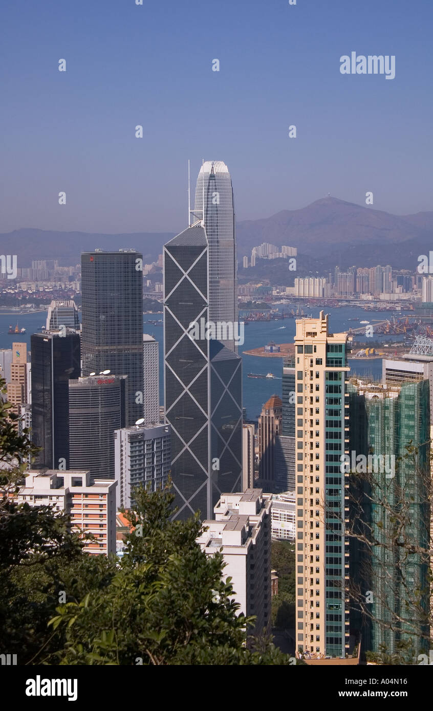 Dh CENTRE DE HONG KONG DE LA SFI de la Banque de Chine et la construction de gratte-ciel tour de bloc de bureau Banque D'Images